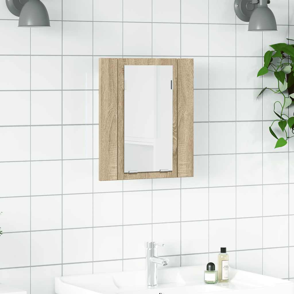 tölgyszínű akril LED-es tükrös fürdőszobaszekrény 40x12x45 cm