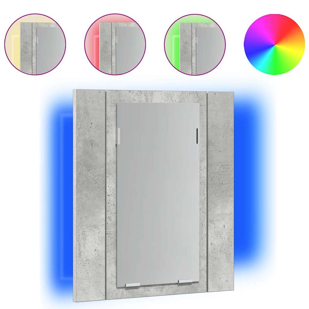 betonszürke akril LED-es tükrös fürdőszobaszekrény 40x12x45 cm
