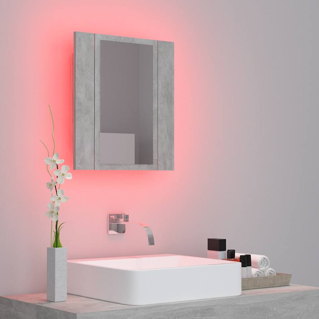 betonszürke akril LED-es tükrös fürdőszobaszekrény 40x12x45 cm