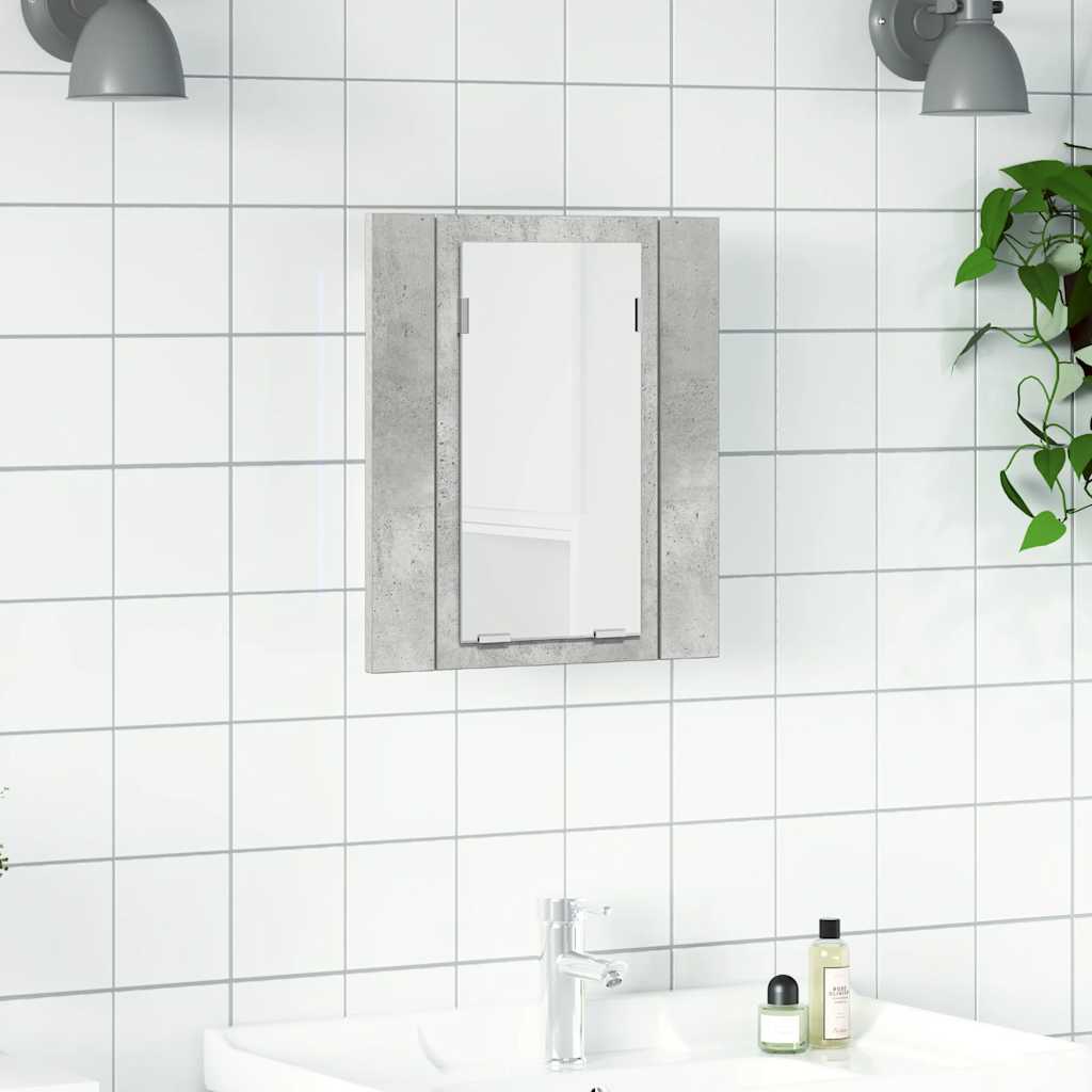 betonszürke akril LED-es tükrös fürdőszobaszekrény 40x12x45 cm