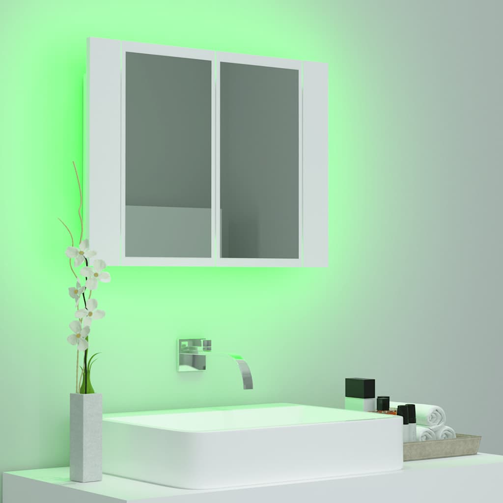fehér akril LED-es fürdőszobaszekrény tükörrel 60x12x45 cm