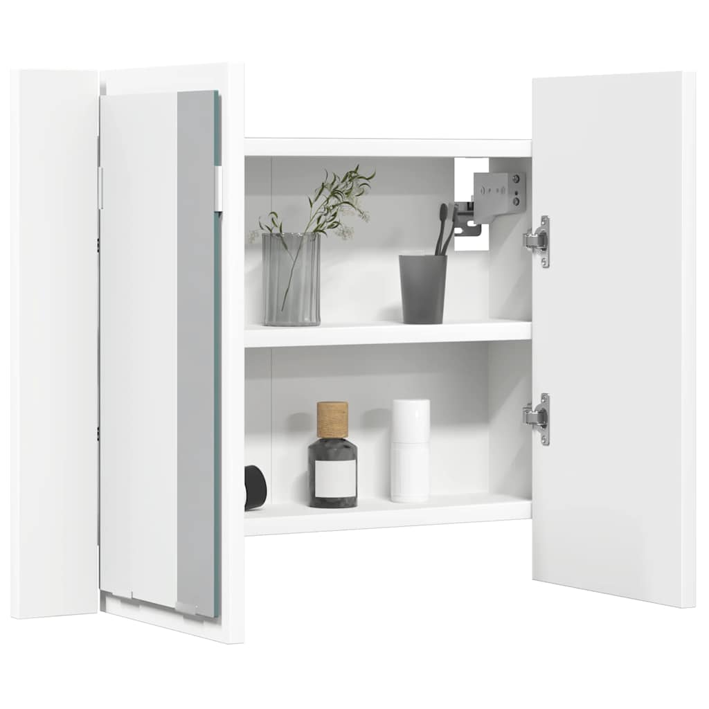 fehér akril LED-es fürdőszobaszekrény tükörrel 60x12x45 cm
