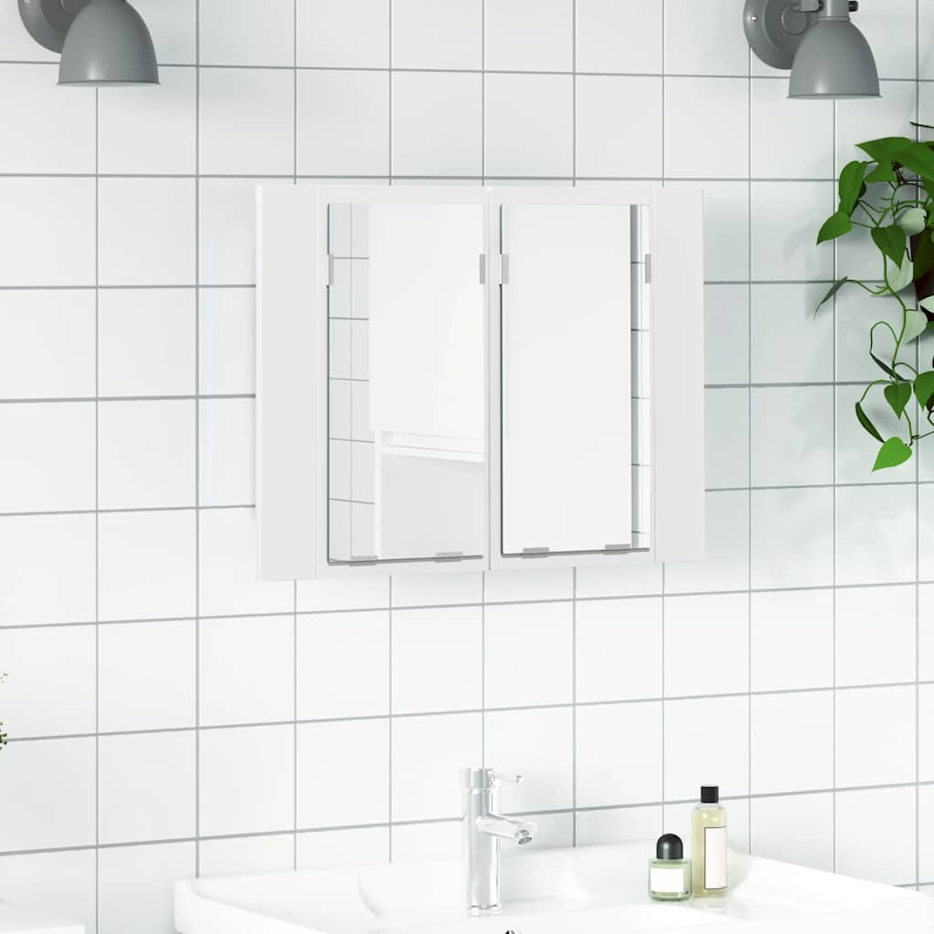 fehér akril LED-es fürdőszobaszekrény tükörrel 60x12x45 cm