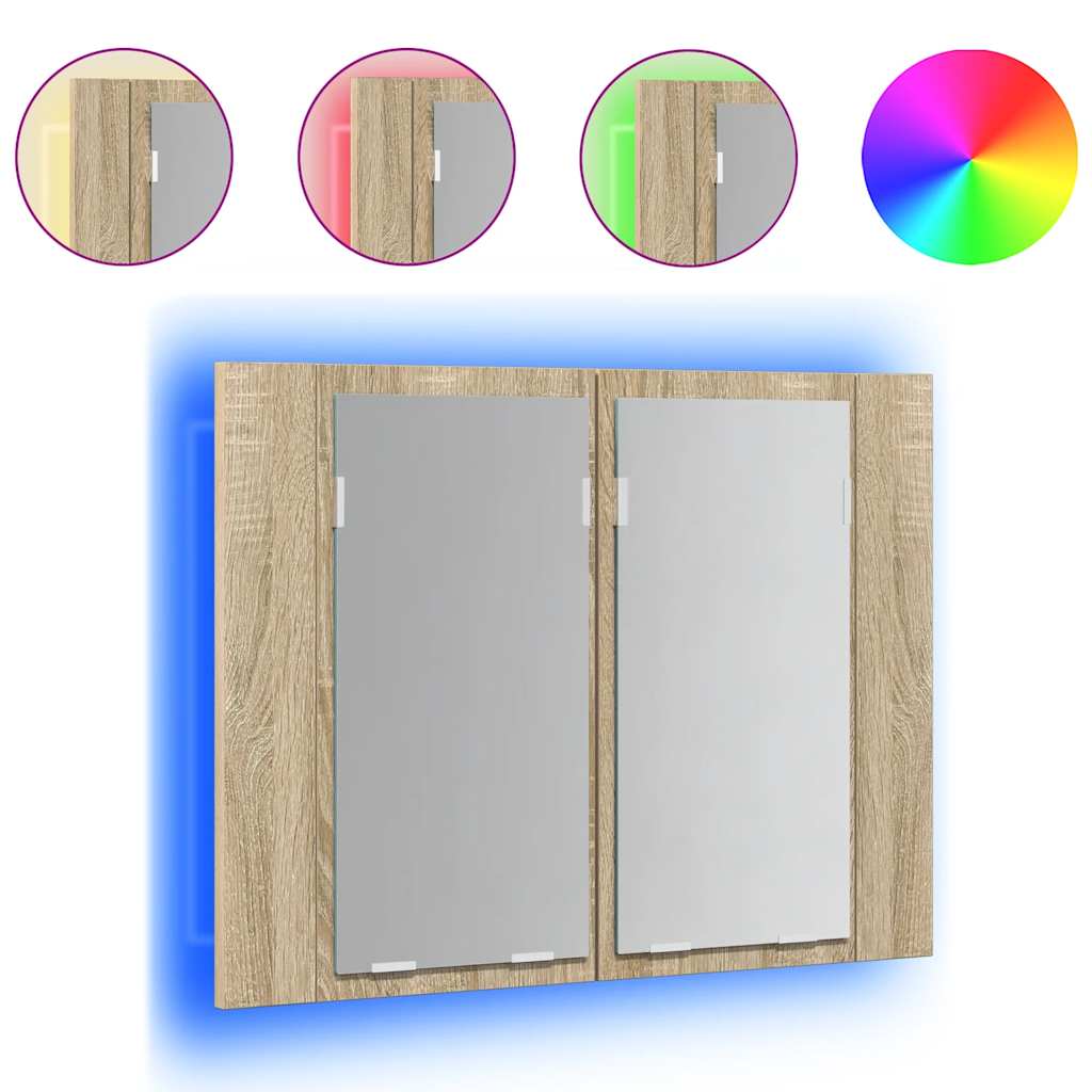 tölgyszínű akril LED-es tükrös fürdőszobaszekrény 60x12x45 cm