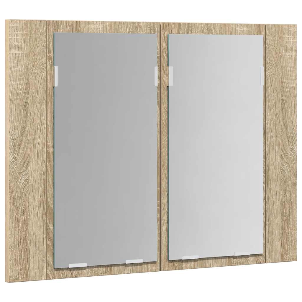 tölgyszínű akril LED-es tükrös fürdőszobaszekrény 60x12x45 cm