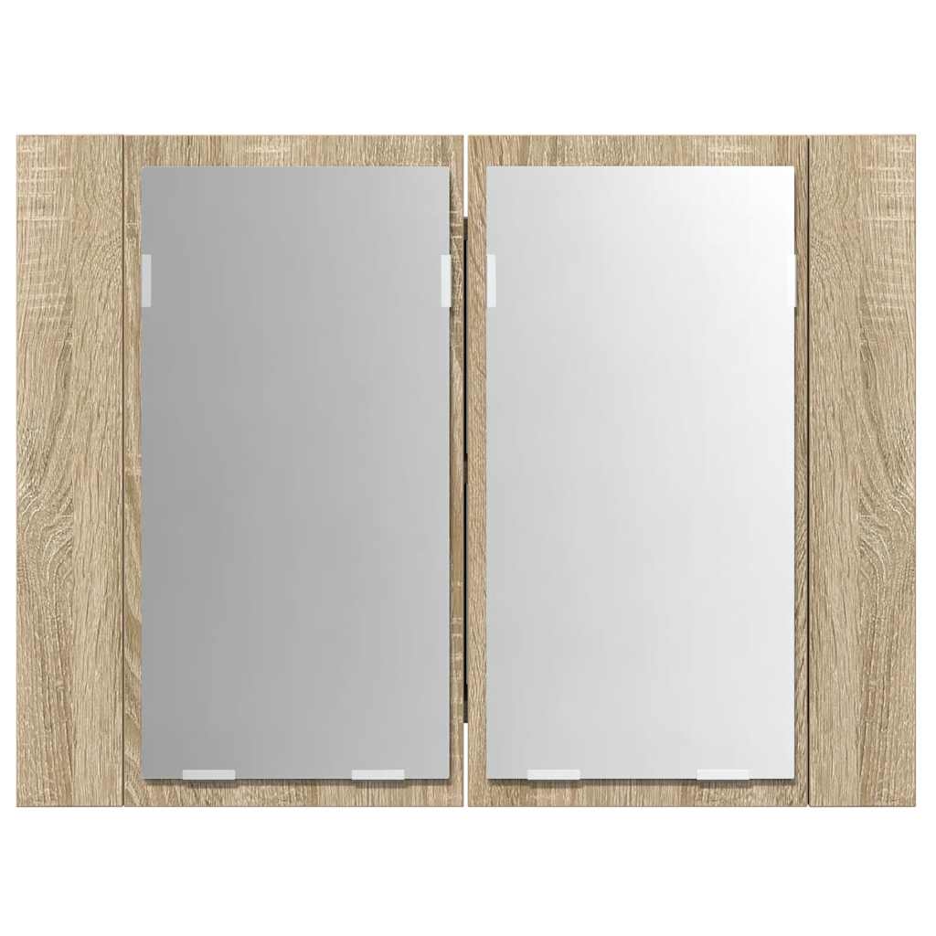 tölgyszínű akril LED-es tükrös fürdőszobaszekrény 60x12x45 cm