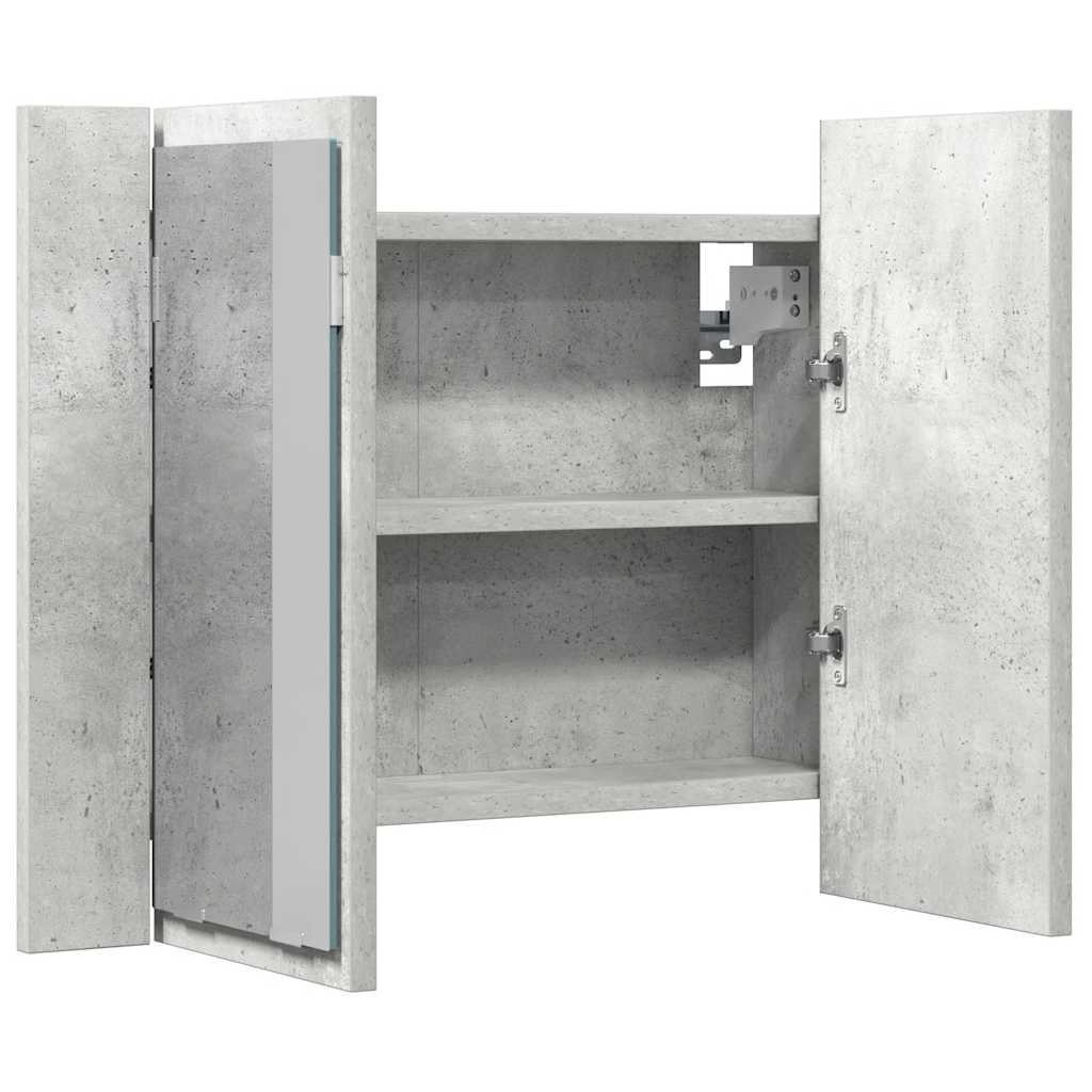 betonszürke akril LED-es tükrös fürdőszobaszekrény 60x12x45 cm