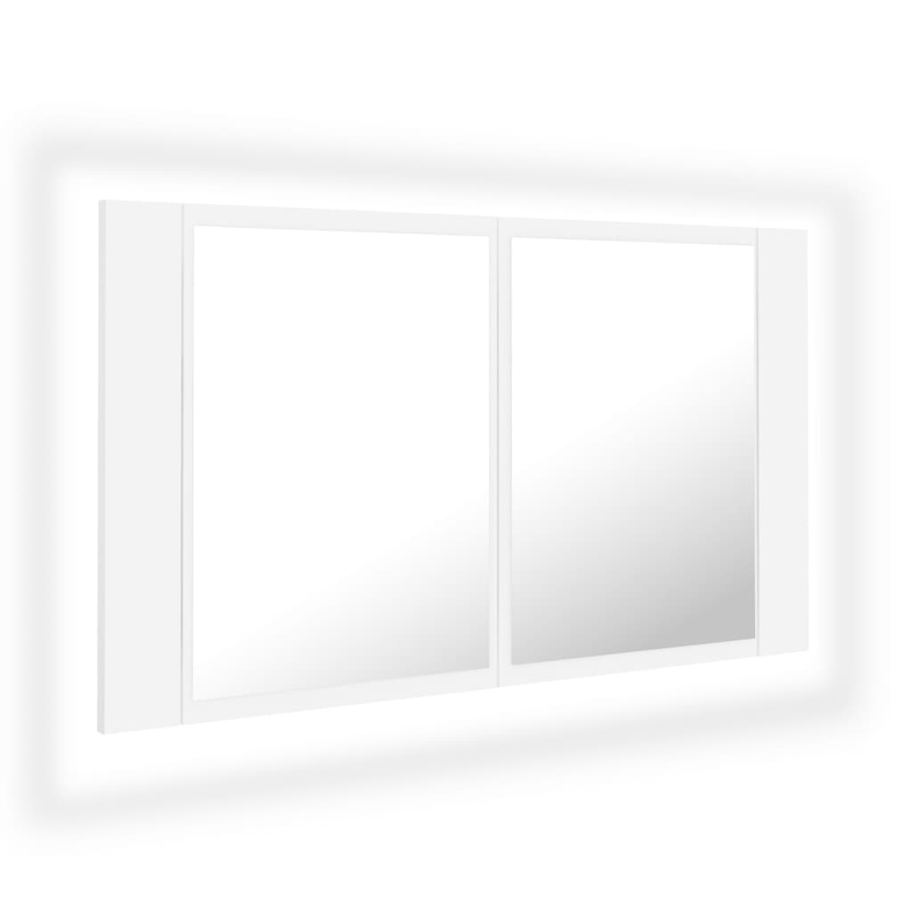 fehér akril LED-es fürdőszobaszekrény tükörrel 80x12x45 cm