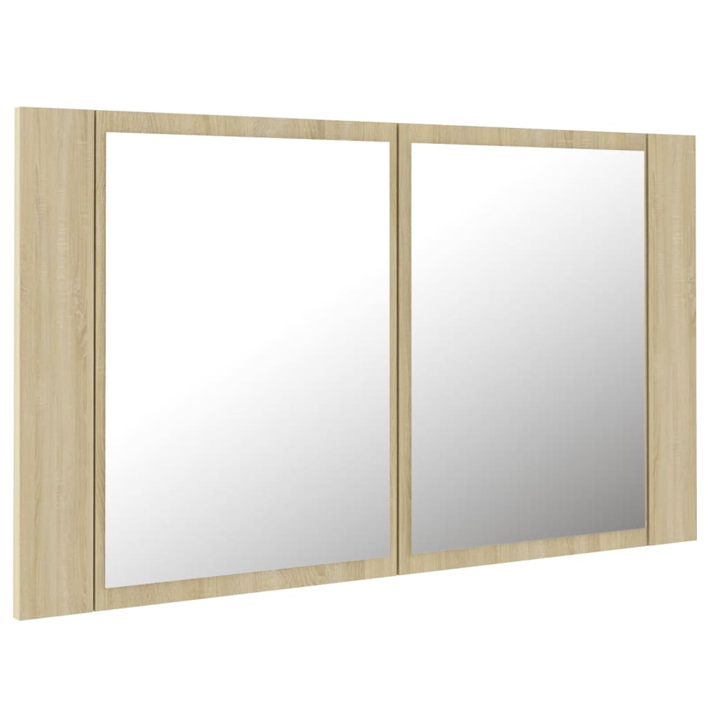 tölgyszínű akril LED-es tükrös fürdőszobaszekrény 80x12x45 cm