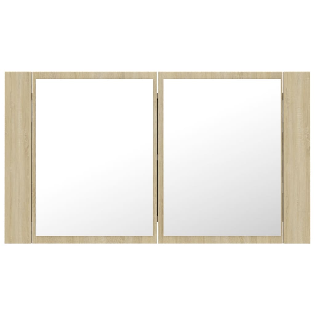 tölgyszínű akril LED-es tükrös fürdőszobaszekrény 80x12x45 cm