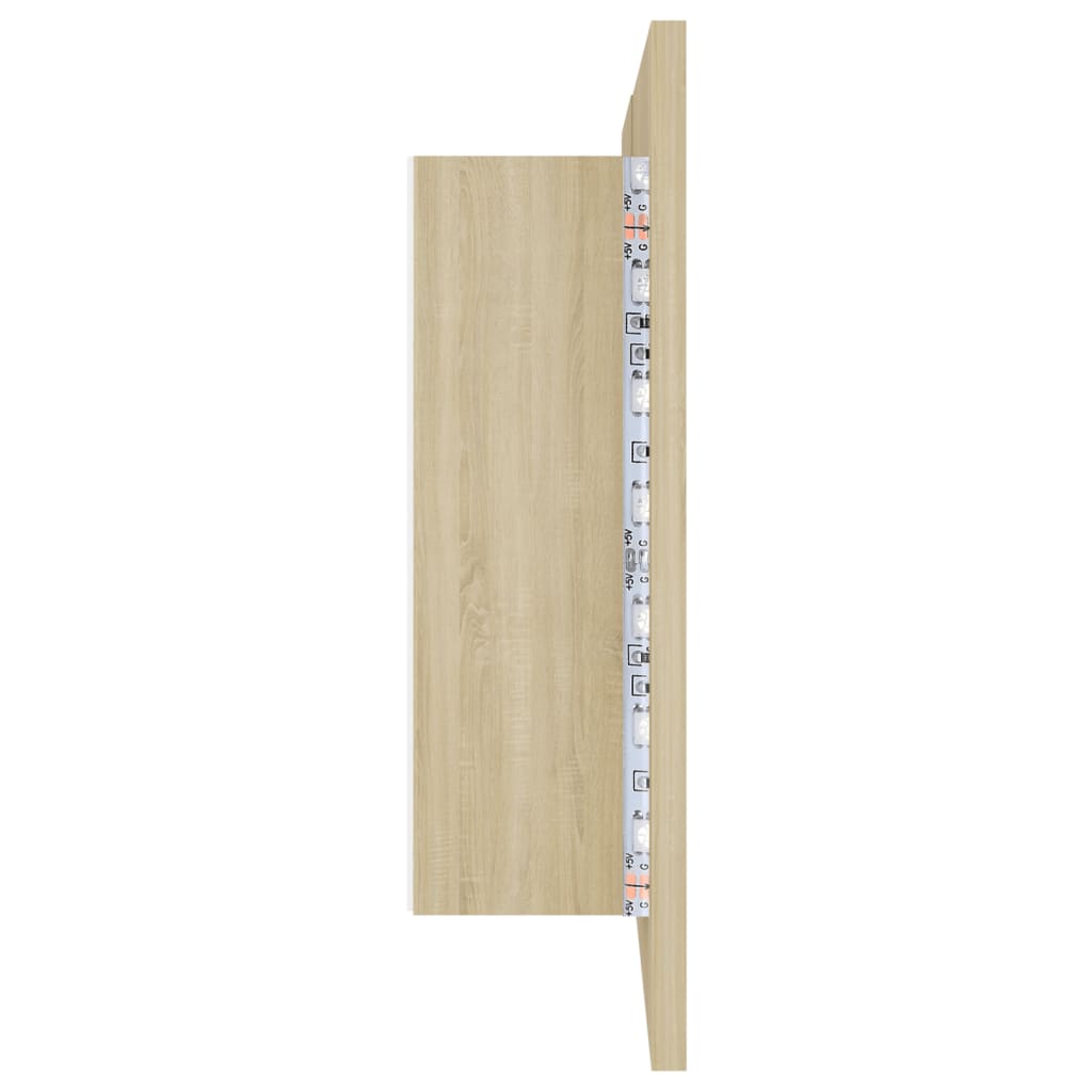 tölgyszínű akril LED-es tükrös fürdőszobaszekrény 80x12x45 cm