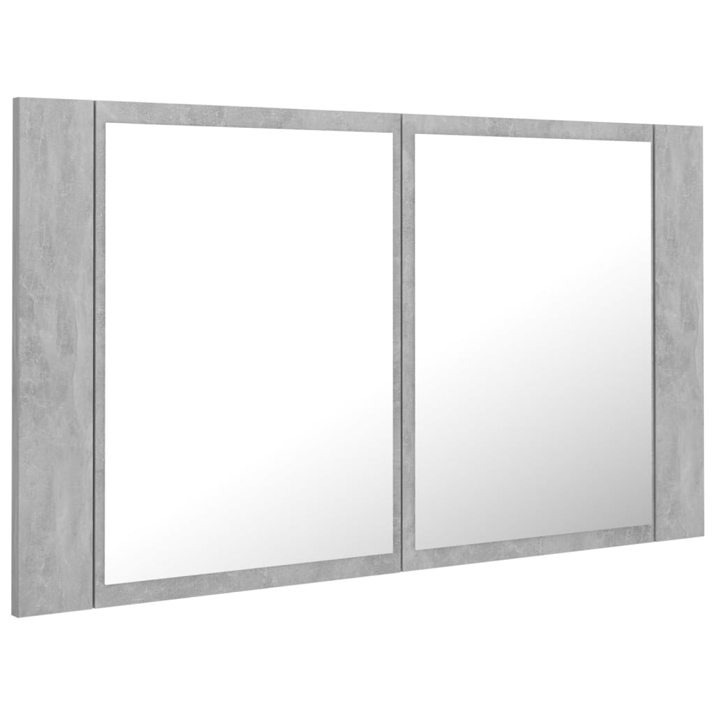 betonszürke akril LED-es tükrös fürdőszobaszekrény 80x12x45 cm