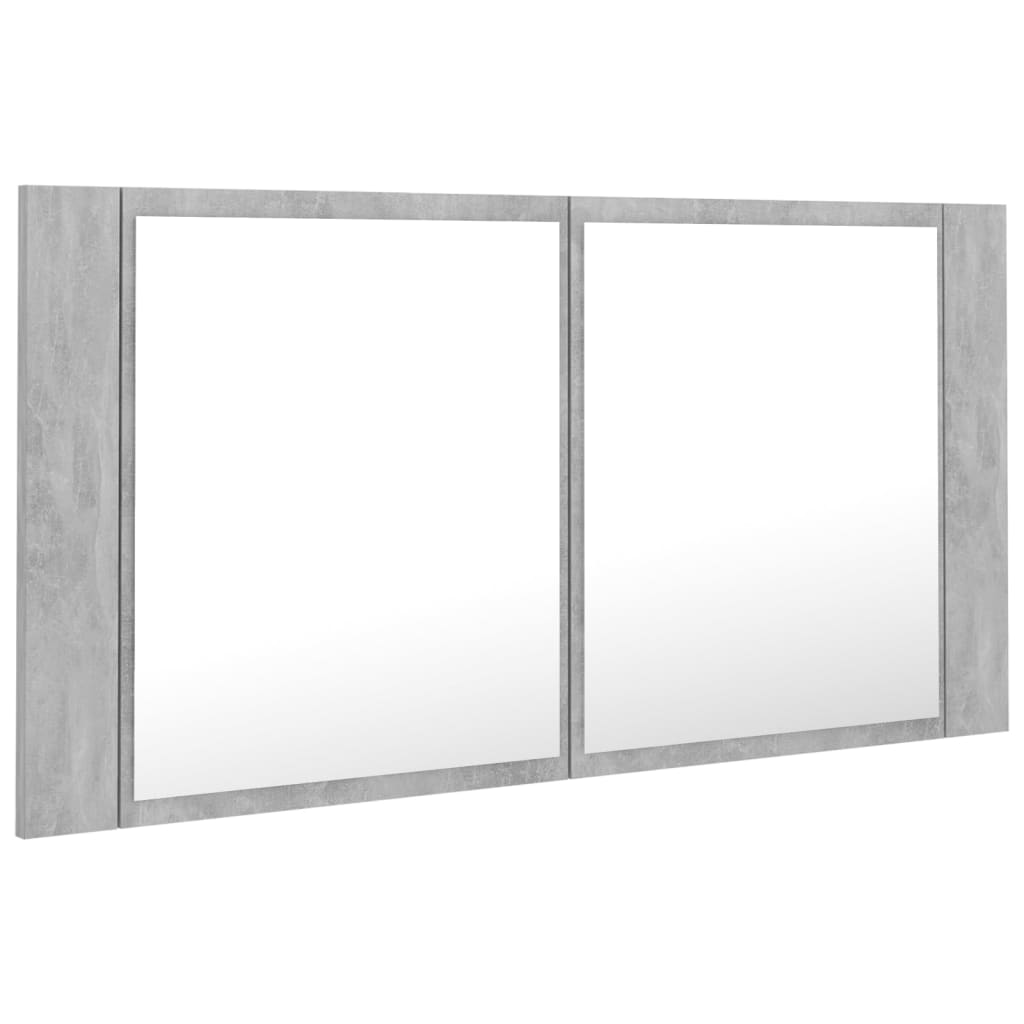 betonszürke akril LED-es tükrös fürdőszobaszekrény 90x12x45 cm