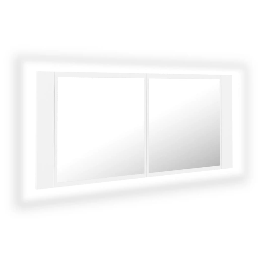 fehér akril LED-es fürdőszobaszekrény tükörrel 100 x 12 x 45 cm