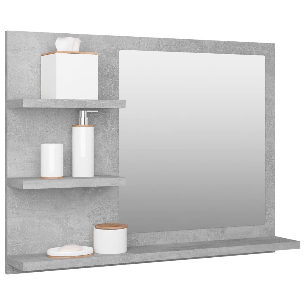 betonszürke szerelt fa fürdőszobai tükör 60 x 10,5 x 45 cm