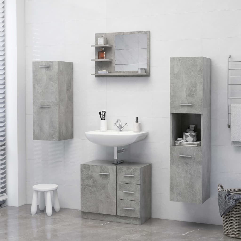 betonszürke szerelt fa fürdőszobai tükör 60 x 10,5 x 45 cm