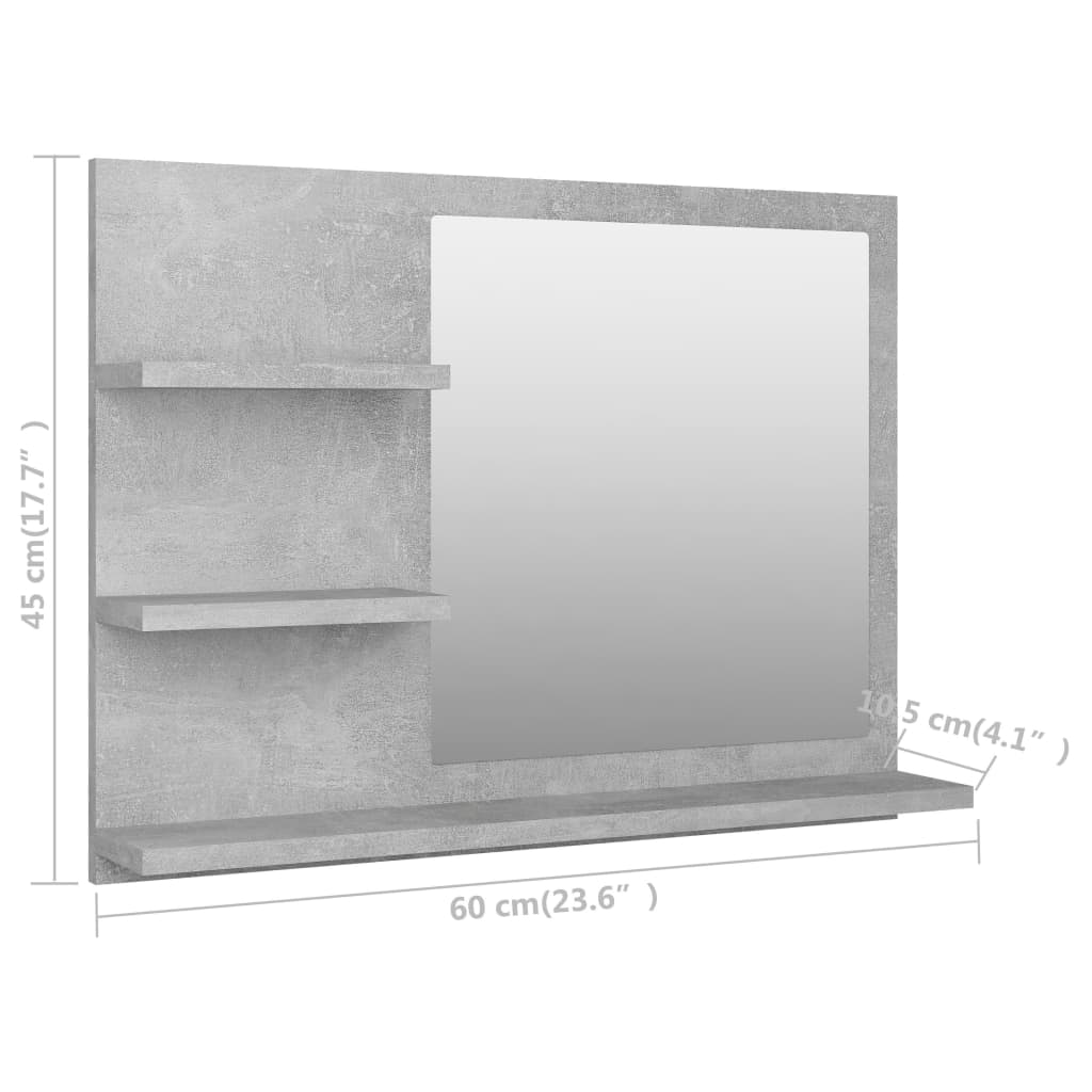 betonszürke szerelt fa fürdőszobai tükör 60 x 10,5 x 45 cm