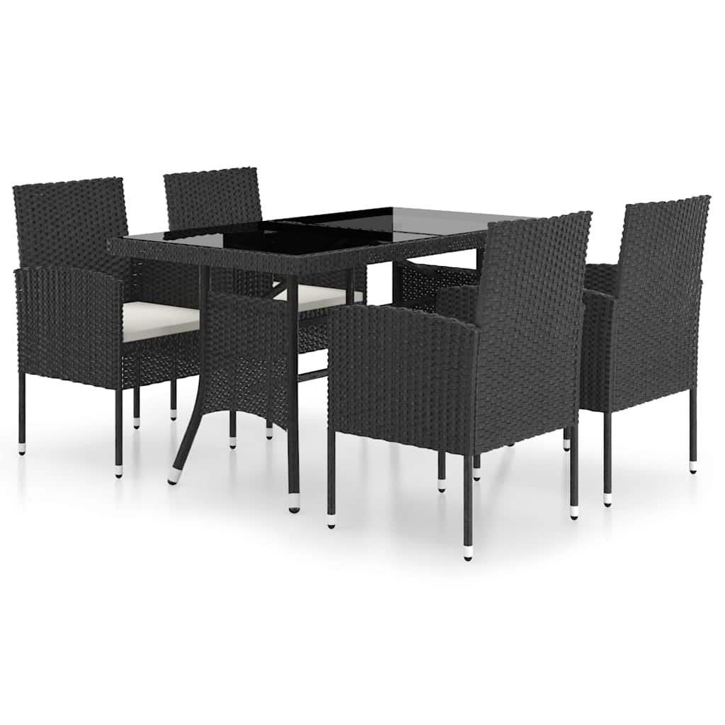 5 részes fekete polyrattan kerti étkezőgarnitúra