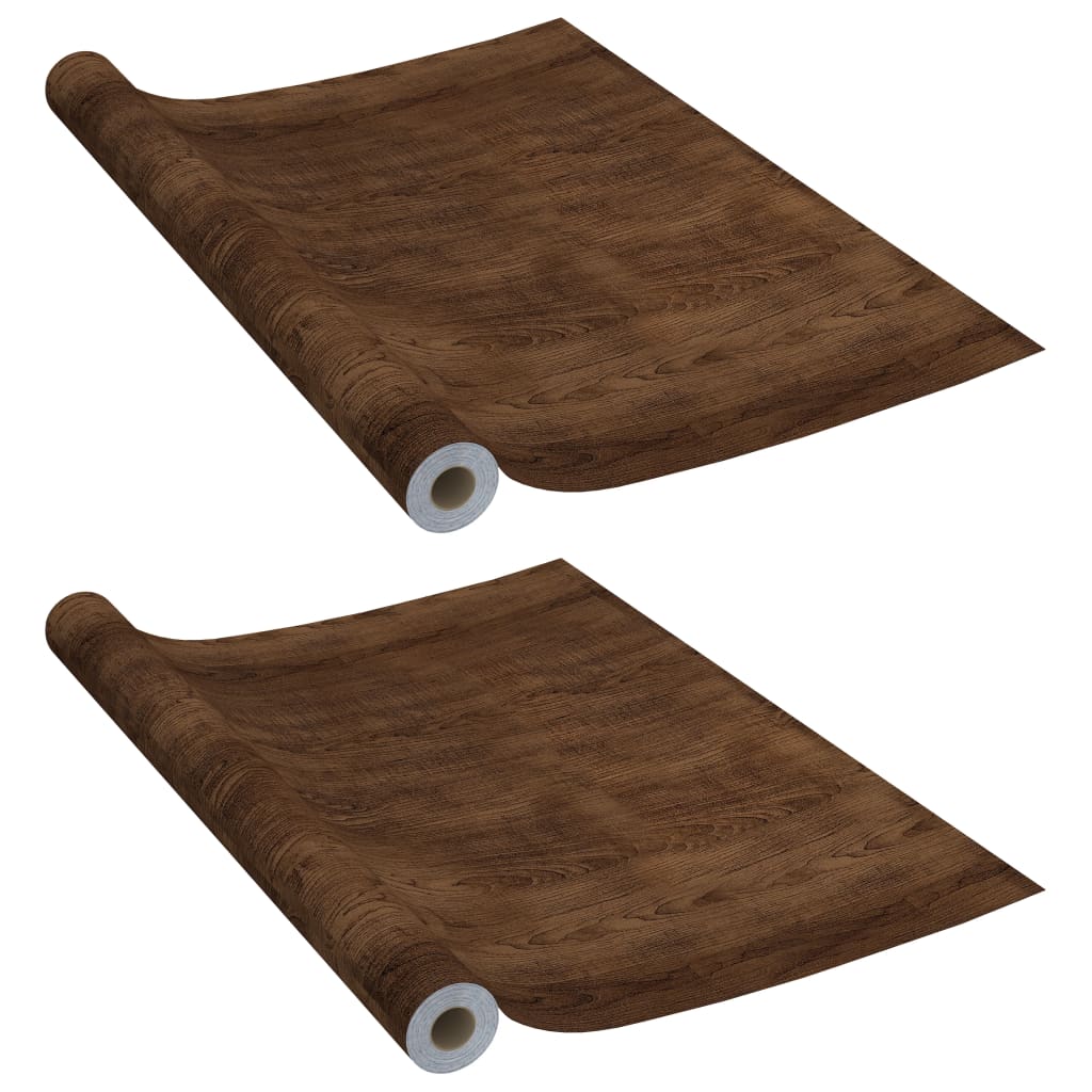 2 db sötét tölgyszínű öntapadó PVC ajtófólia 500 x 90 cm
