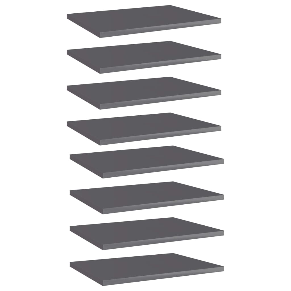 8 db magasfényű szürke szerelt fa könyvespolc 40 x 30 x 1,5 cm