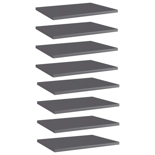 8 db magasfényű szürke szerelt fa könyvespolc 40 x 30 x 1,5 cm