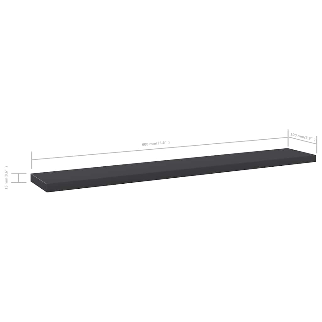 4 db szürke forgácslap könyvespolc 60 x 10 x 1,5 cm
