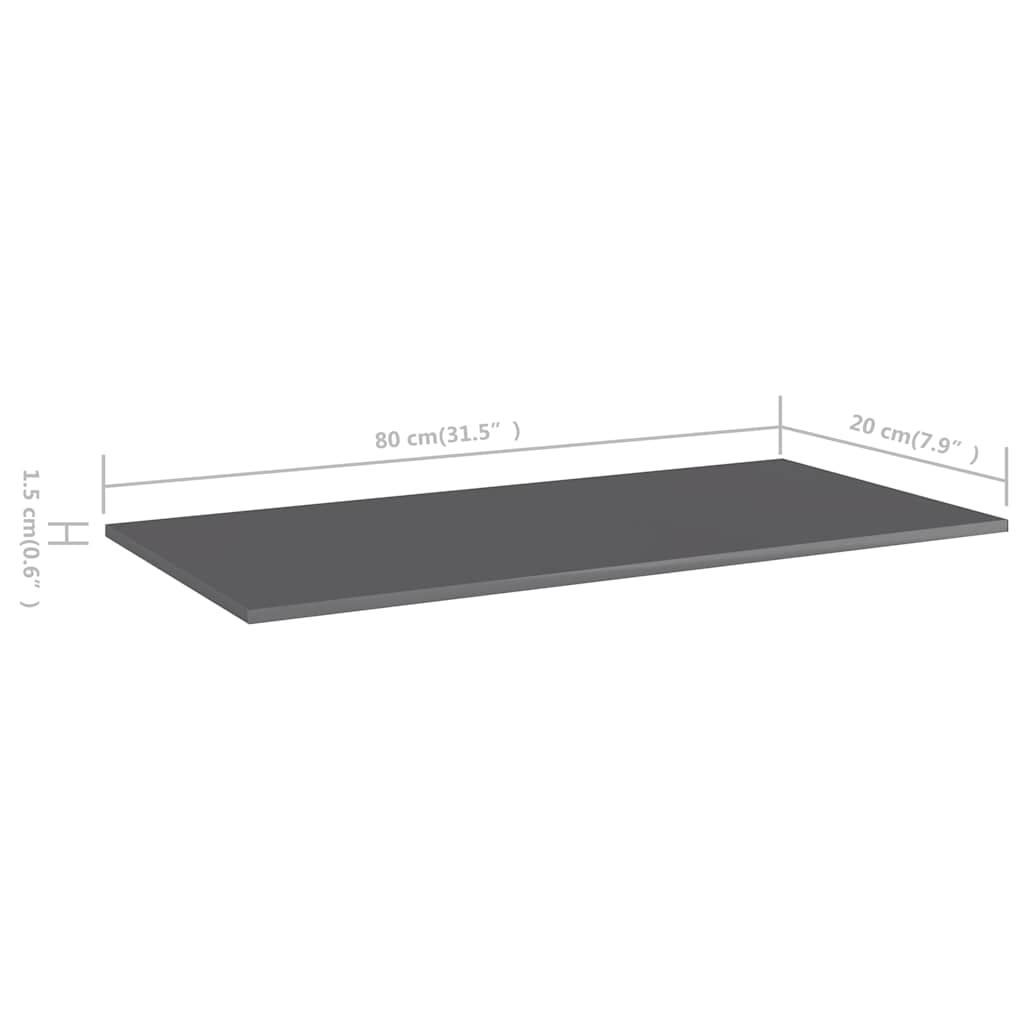 4 db magasfényű szürke forgácslap könyvespolc lap 80x20x1,5 cm