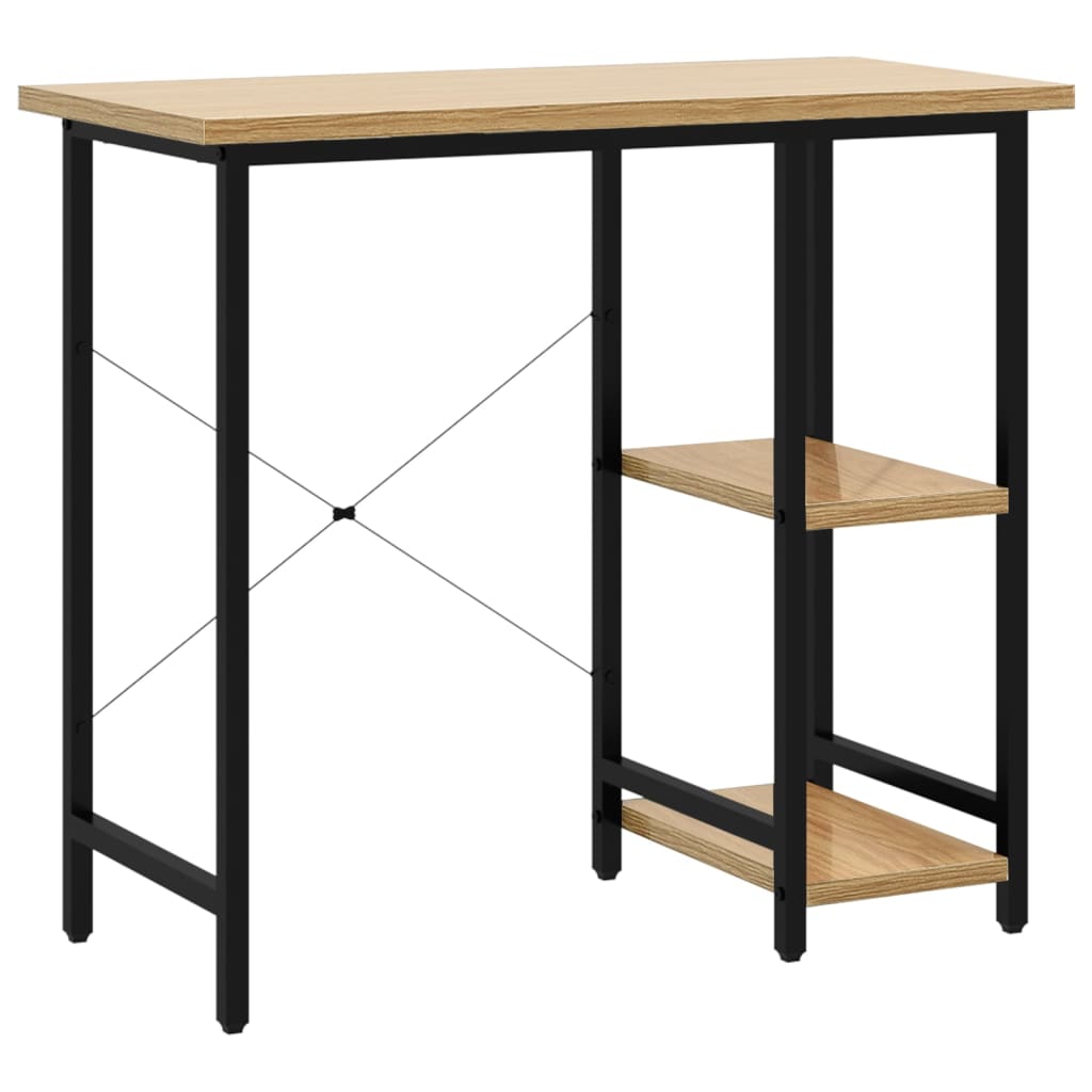 fekete-tölgyszínű MDF és fém számítógépasztal 80 x 40 x 72 cm
