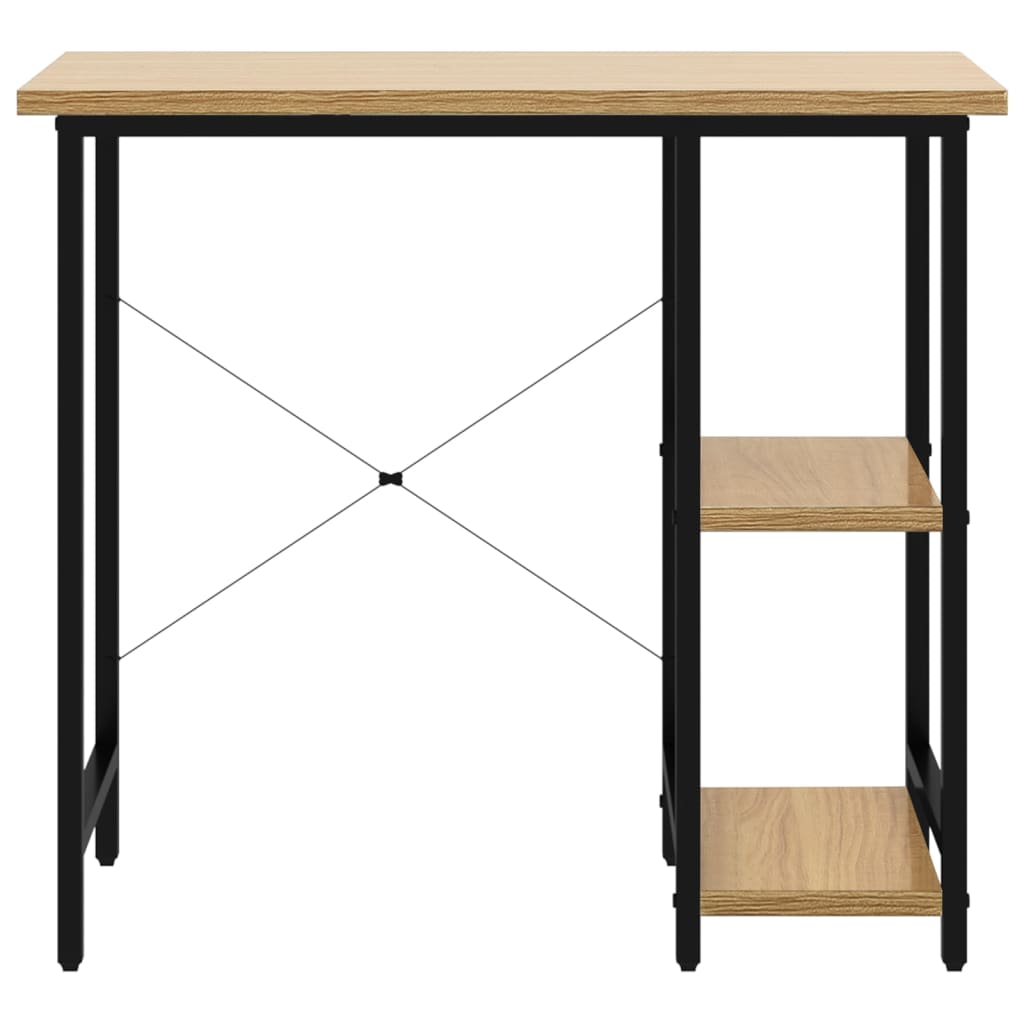 fekete-tölgyszínű MDF és fém számítógépasztal 80 x 40 x 72 cm