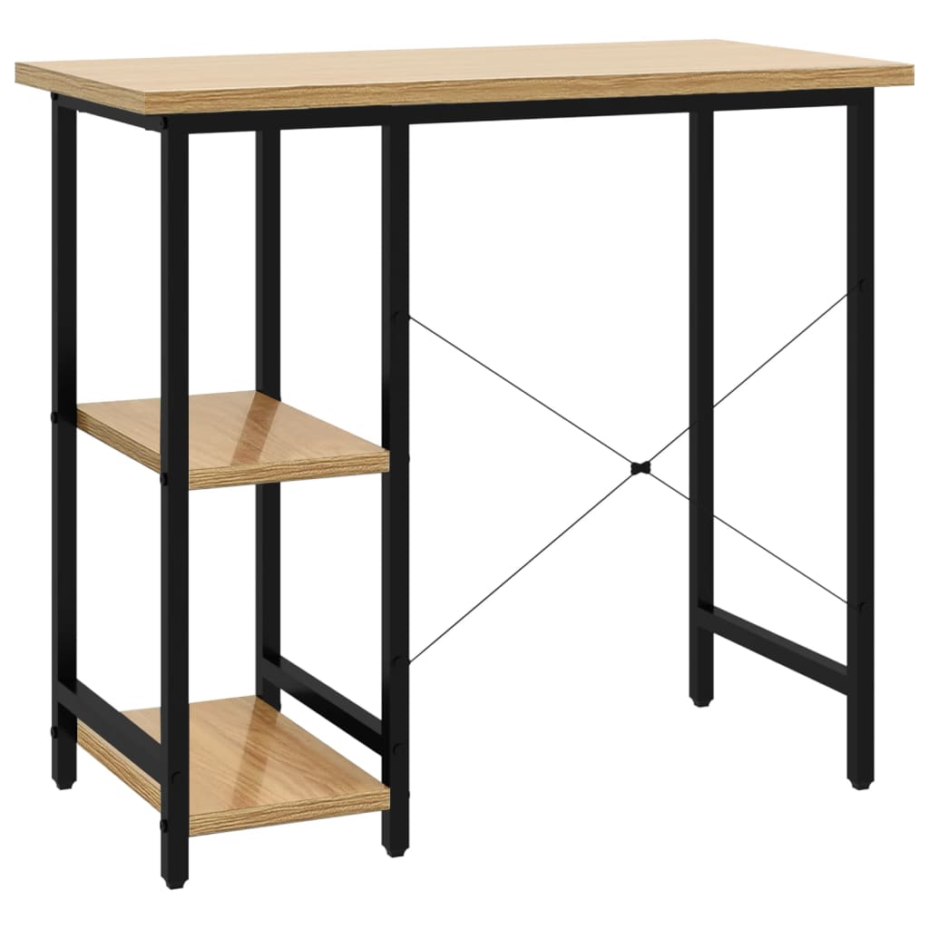 fekete-tölgyszínű MDF és fém számítógépasztal 80 x 40 x 72 cm