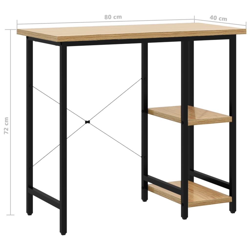 fekete-tölgyszínű MDF és fém számítógépasztal 80 x 40 x 72 cm