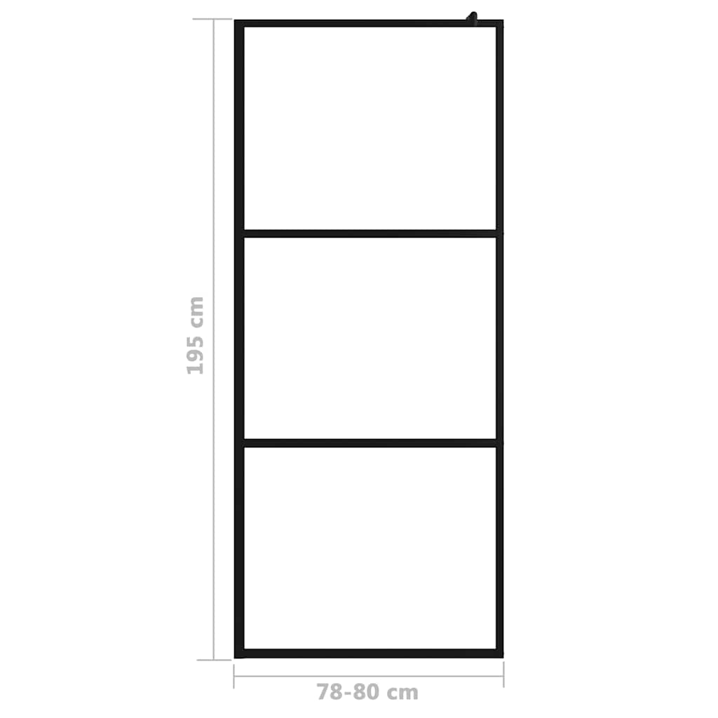 fekete zuhanyfal átlátszó ESG üveggel 80 x 195 cm