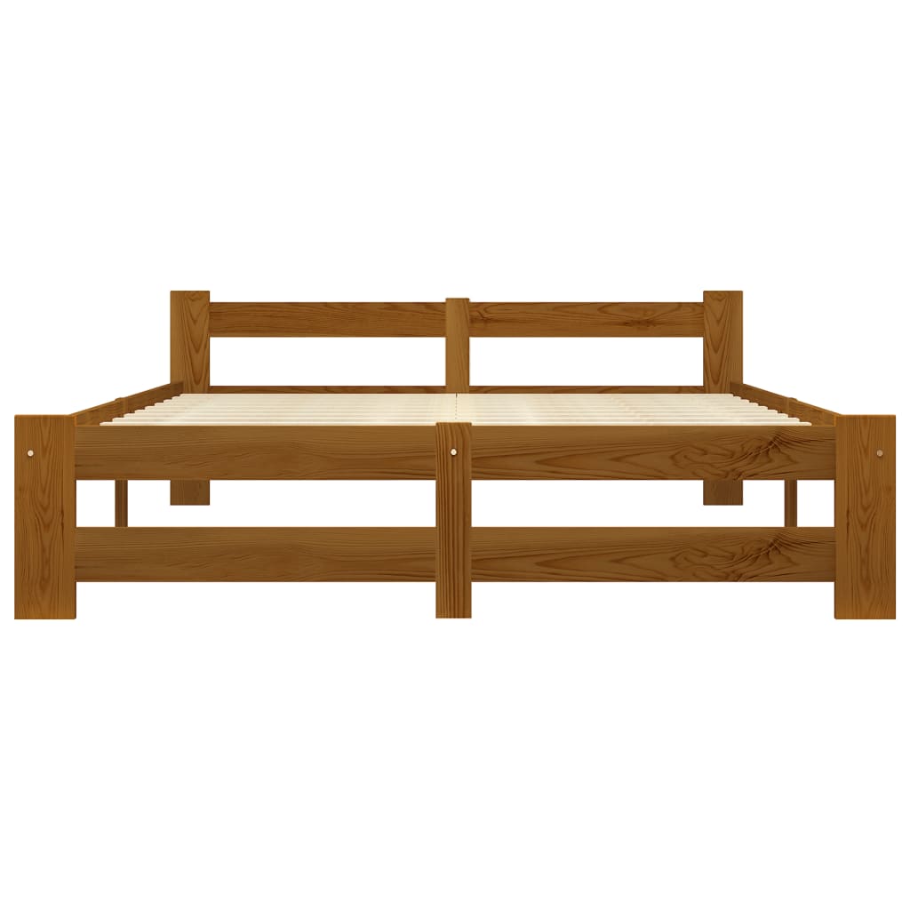 mézbarna tömör fenyőfa ágykeret 140 x 200 cm