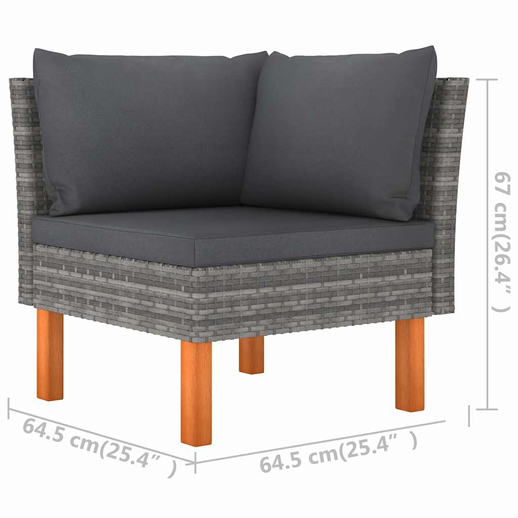 3 személyes szürke polyrattan kerti kanapé párnákkal
