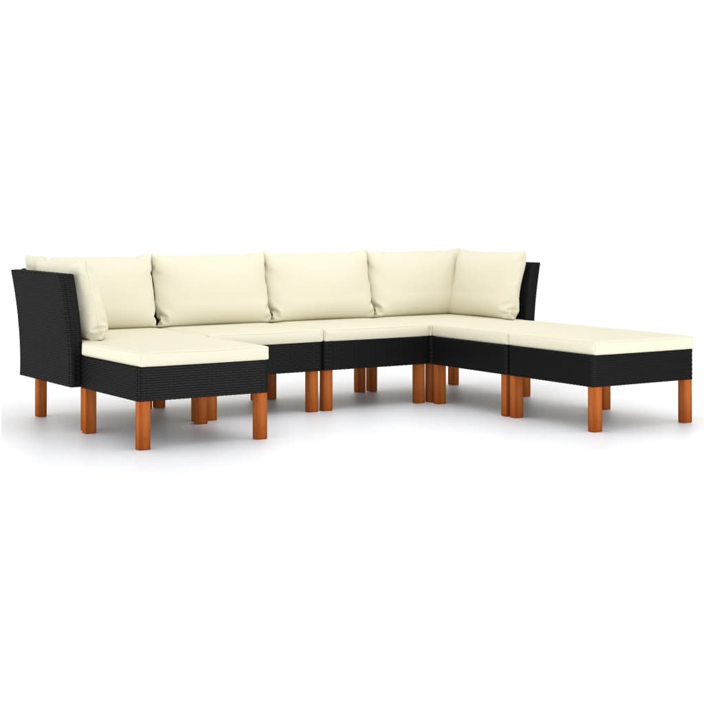 7 részes fekete polyrattan kerti ülőgarnitúra párnákkal