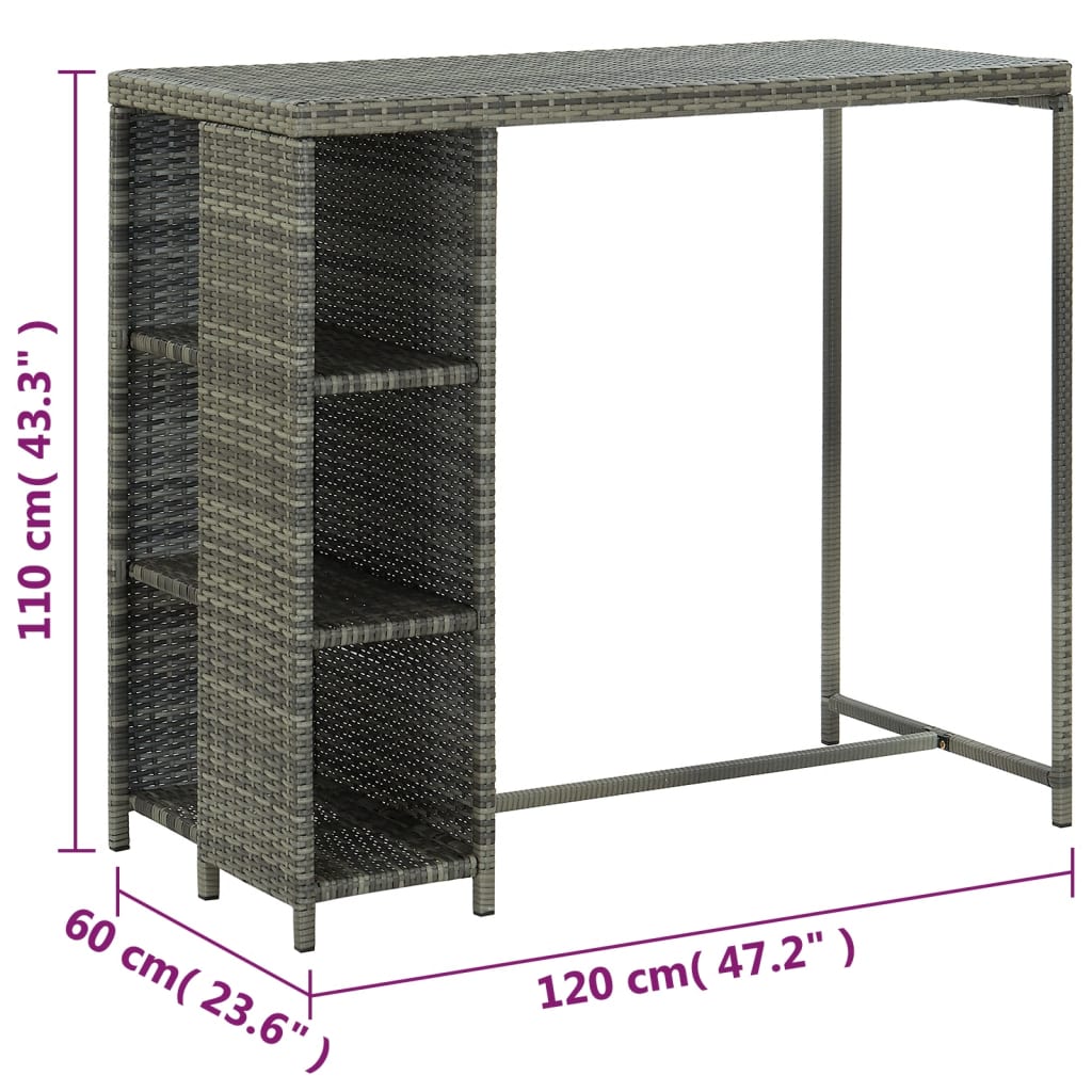 5 darabos szürke polyrattan kerti bárszett párnákkal