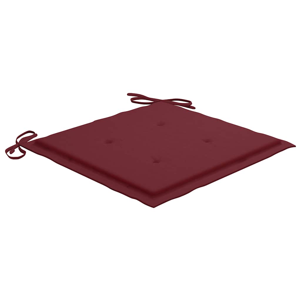 4 db-os összecsukható szék bordó párnákkal, tömör tikfa