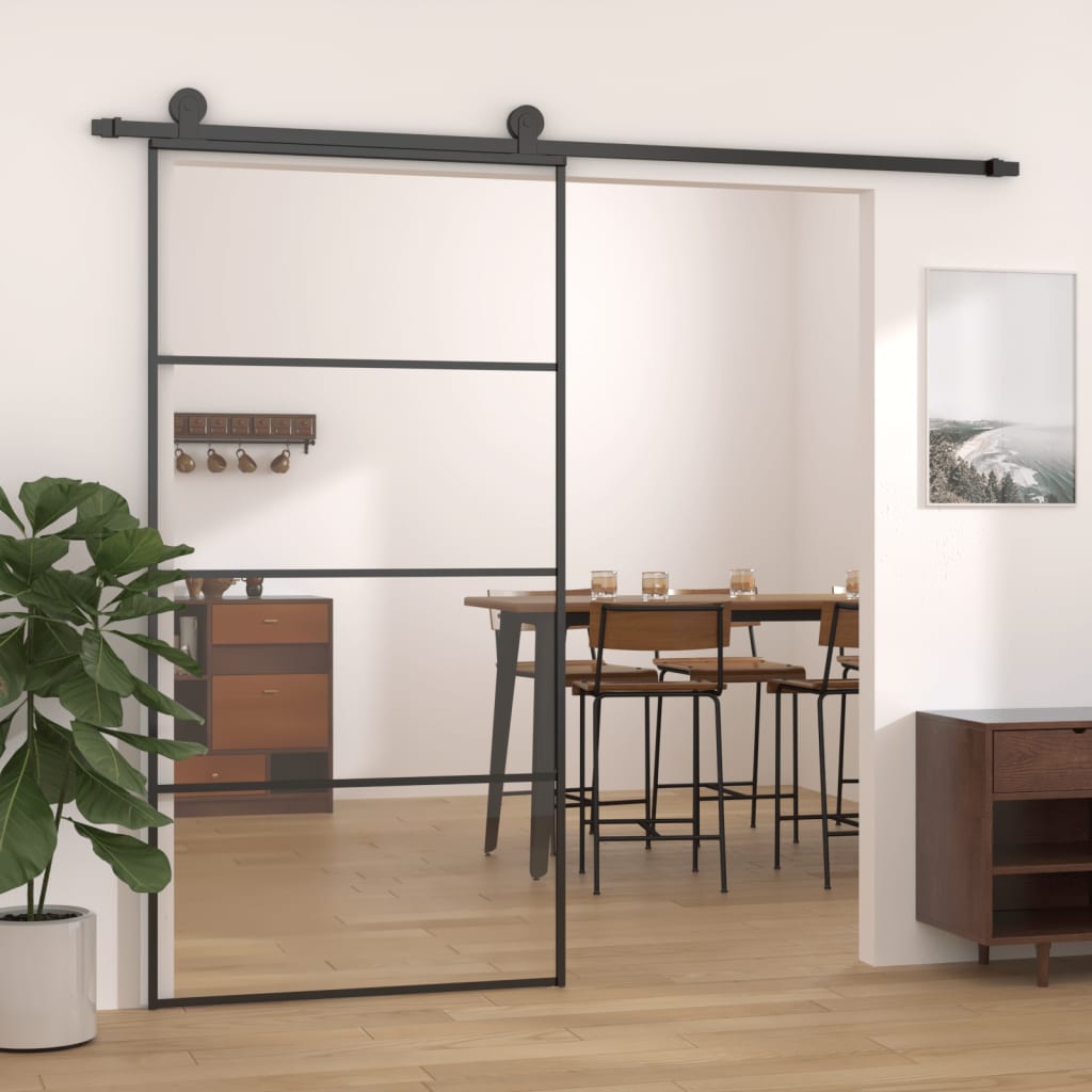 fekete alumínium és ESG üveg tolóajtó 102,5 x 205 cm