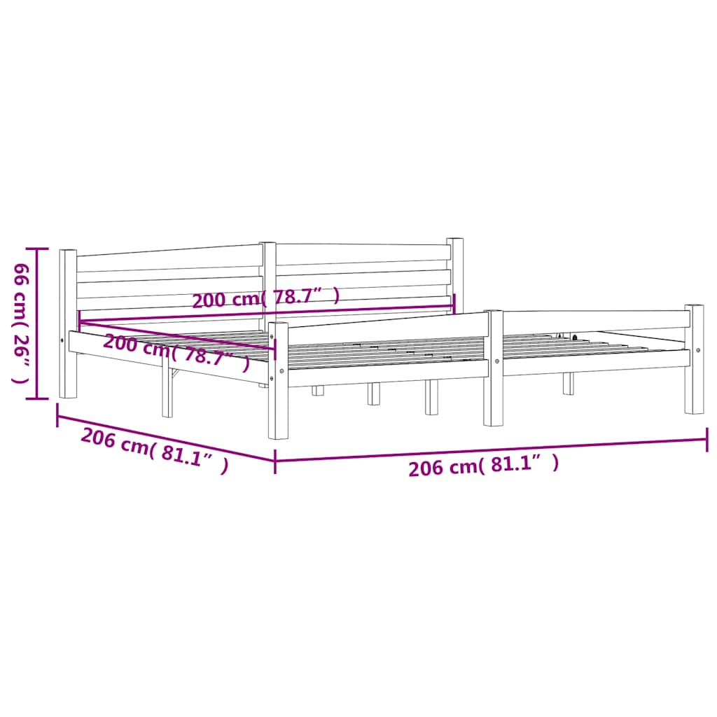 fehér tömör fenyőfa ágykeret matrac nélkül 200 x 200 cm