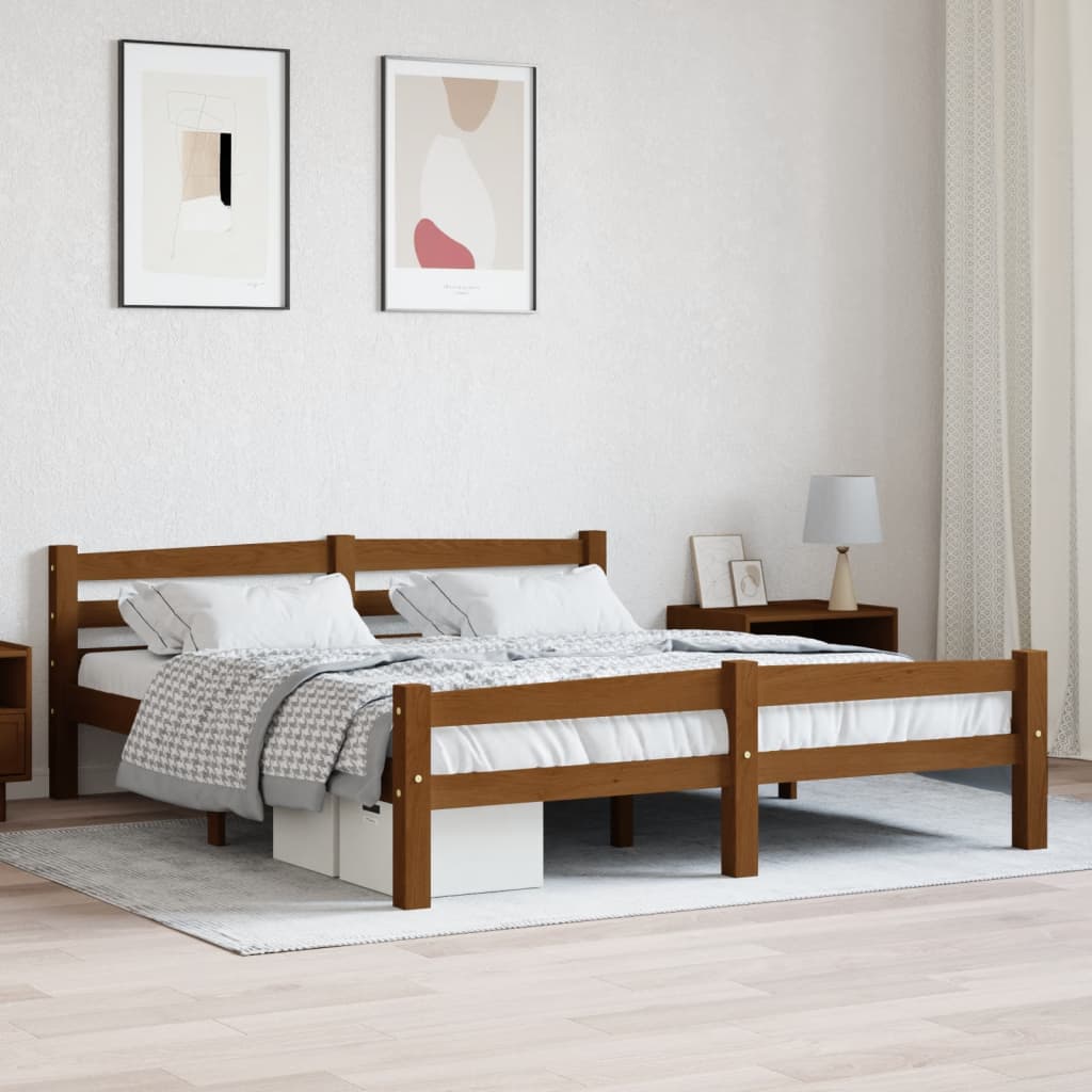 mézbarna tömör fenyőfa ágykeret 160 x 200 cm