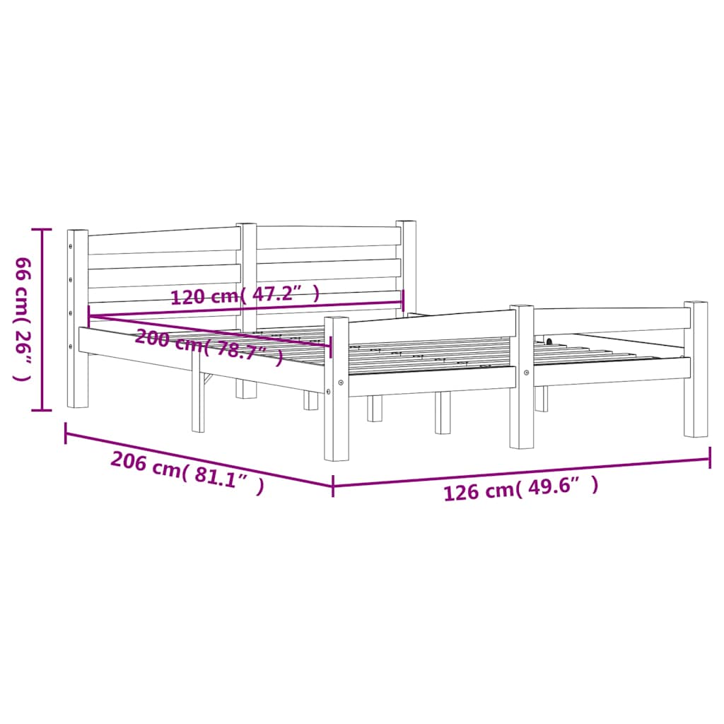 sötétszürke tömör fenyőfa ágykeret matrac nélkül 120x200 cm