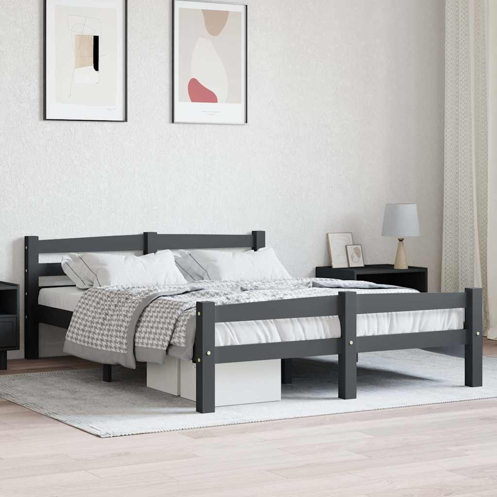 sötétszürke tömör fenyőfa ágykeret matrac nélkül 120x200 cm