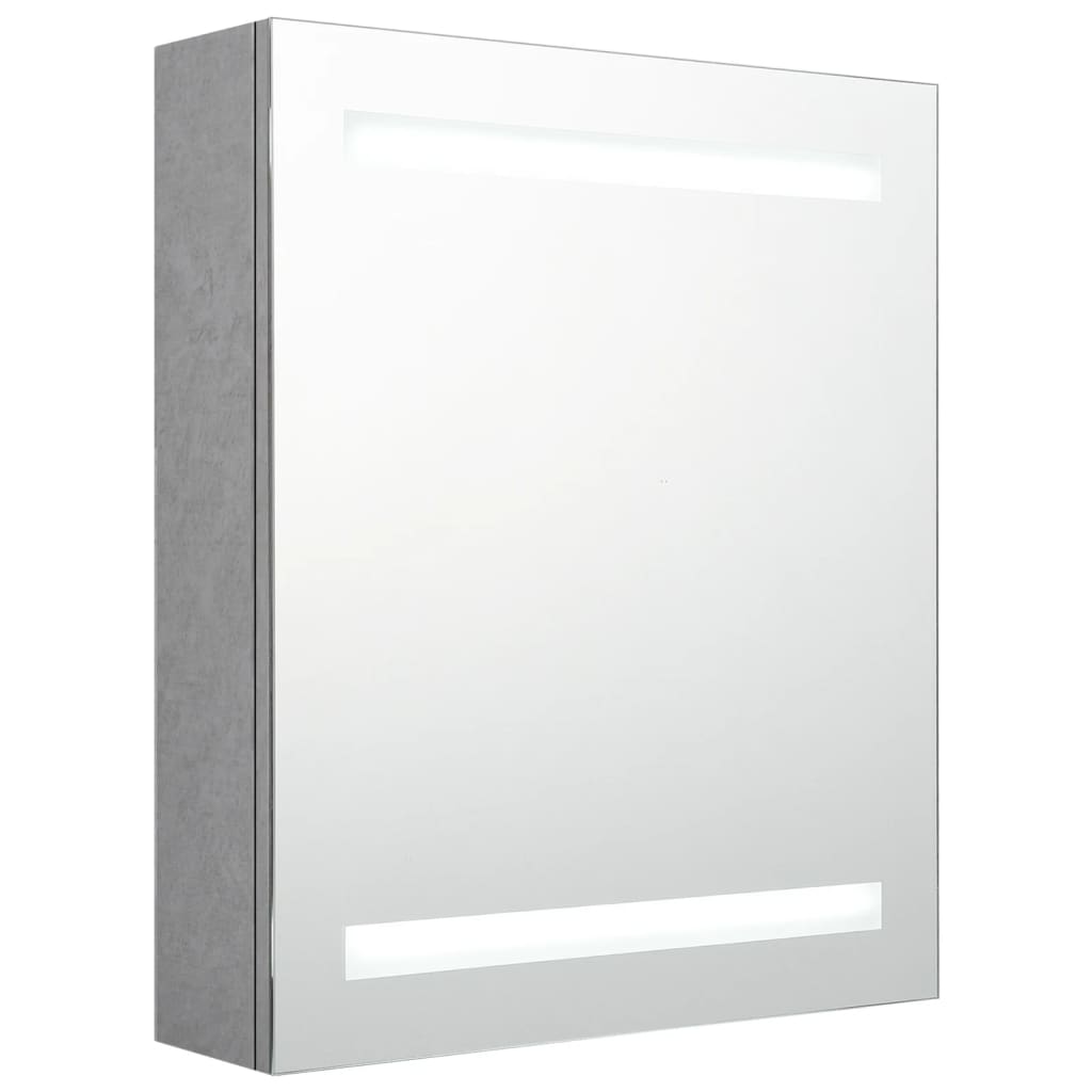 betonszürke LED-es tükrös fürdőszobaszekrény 50 x 14 x 60 cm