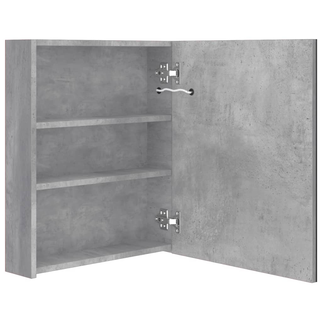 betonszürke LED-es tükrös fürdőszobaszekrény 50 x 14 x 60 cm