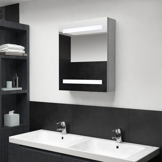 betonszürke LED-es tükrös fürdőszobaszekrény 50 x 14 x 60 cm