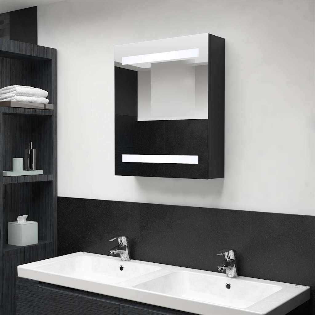 fekete LED-es tükrös fürdőszobaszekrény 50 x 14 x 60 cm