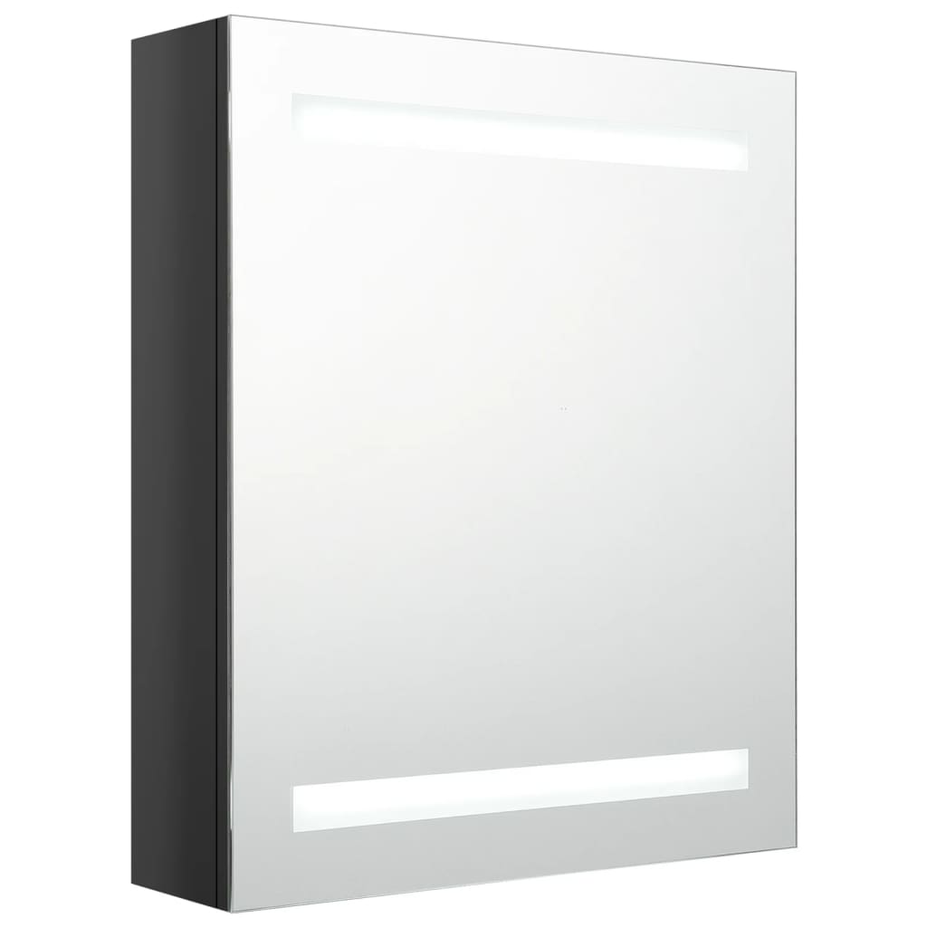 fényes fekete LED-es tükrös fürdőszobaszekrény 50 x 14 x 60 cm