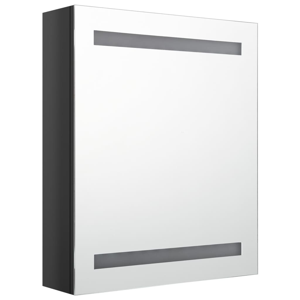 fényes fekete LED-es tükrös fürdőszobaszekrény 50 x 14 x 60 cm