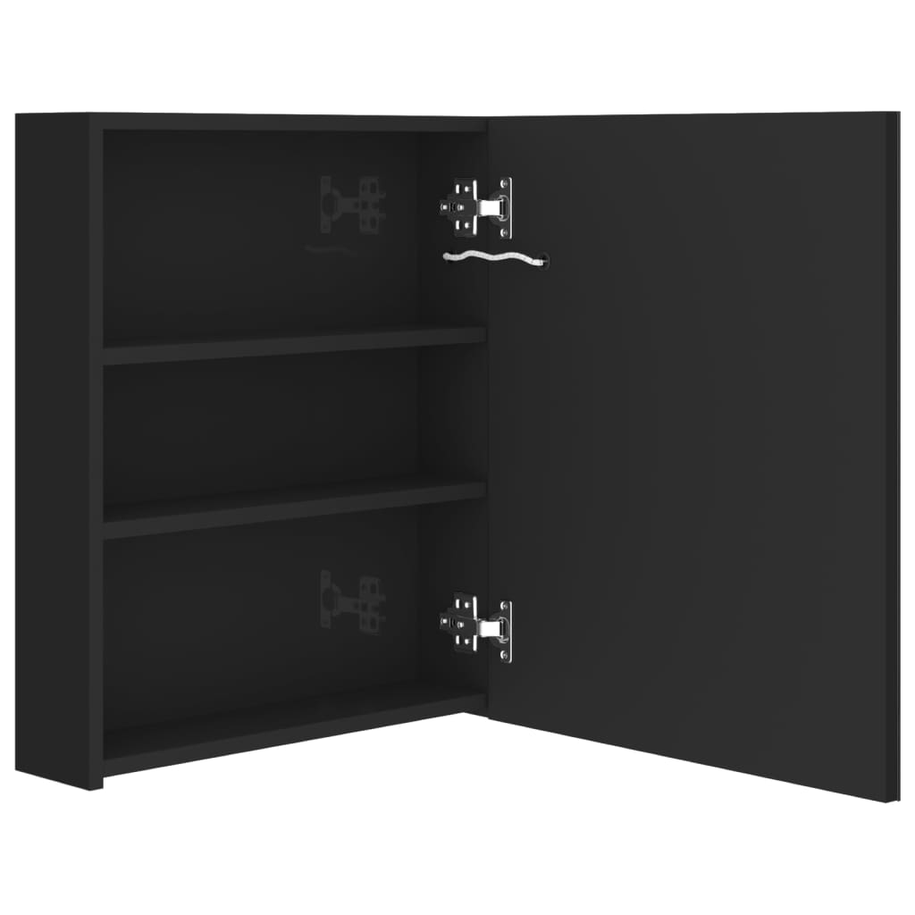 fényes fekete LED-es tükrös fürdőszobaszekrény 50 x 14 x 60 cm