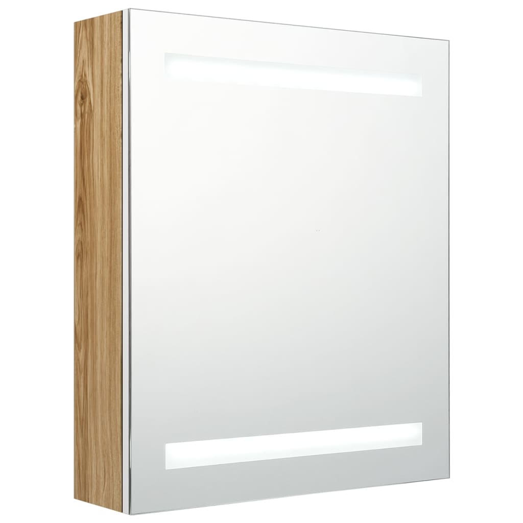 fehér-tölgyszínű LED-es tükrös fürdőszobaszekrény 50x14x60 cm